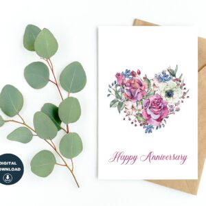 Anniversary Card Printable Greeting Card Instant Download Happy Anniversary  Card Blank Inside Various Card Sizes Prints On 8.5" x 11" Paper