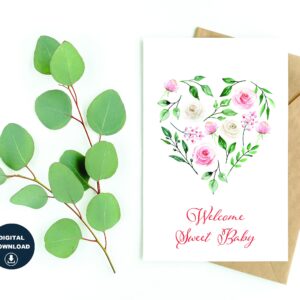 Welcome Sweet Baby, Printable Baby Shower Greeting Card, Instant Download, DIY Card, Print On a Regular Size Paper or A4 Paper